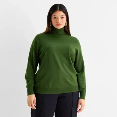 Worthington Plus Womens Turtleneck Long Sleeve Pullover Sweater In Green