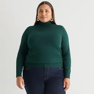 Worthington Plus Womens Turtleneck Long Sleeve Pullover Sweater In Green