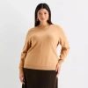 Worthington Plus Womens V Neck Long Sleeve Pullover Sweater In Brown