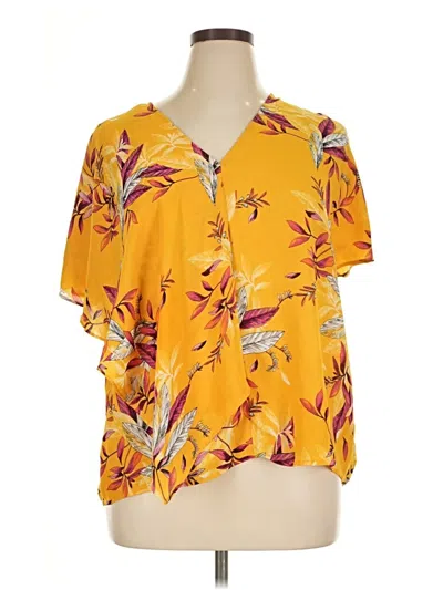 Pre-owned Worthington Short Sleeve Blouse In Yellow