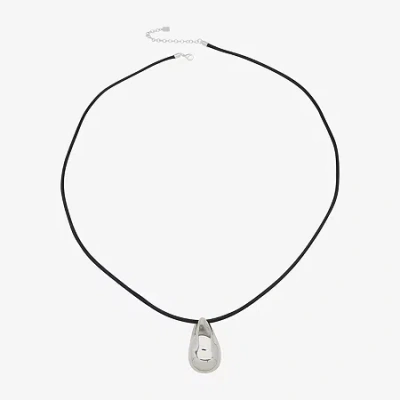 Worthington Silver Tone & Black Cord Womens 34 Inch Pendant Necklace