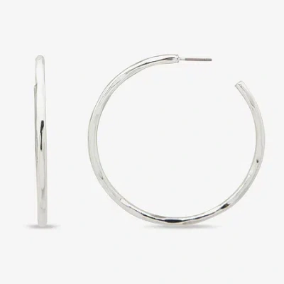 Worthington Silver Tone Hammered C Womens 50.8mm Hoop Earrings In Metallic