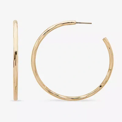 Worthington Silver Tone Hammered C Womens 50.8mm Hoop Earrings In Gold