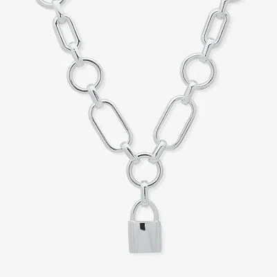 Worthington Silver Tone Padlock Charm Womens 17 Inch Pendant Necklace