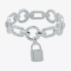 Worthington Silver Tone Padlock Charm Womens Stretch Bracelet In Silver