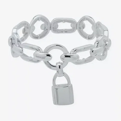 Worthington Silver Tone Padlock Charm Womens Stretch Bracelet