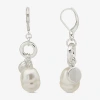 Worthington Silver Tone Simulated Pearl Womens Drop Earrings In Silver