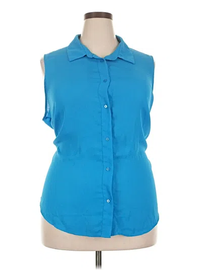 Pre-owned Worthington Sleeveless Button Down Shirt In Blue