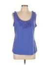 Worthington Sleeveless Top Blue Ruffles Neckline Tops In Blue