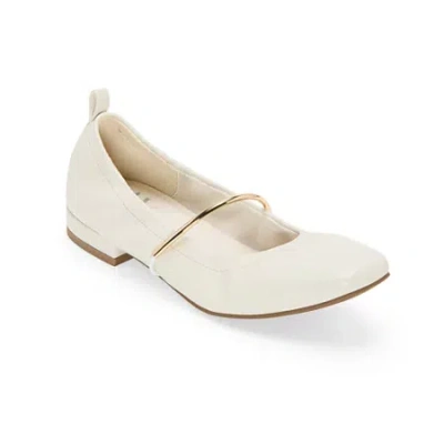 Worthington Talmond Womens Square Closed Toe Ballet Flats In White