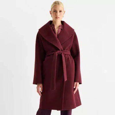 Worthington Womens Belted Heavyweight Coat In Red