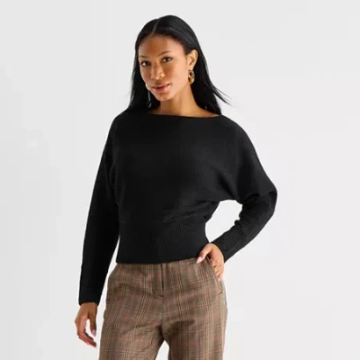 Worthington Womens Boat Neck Long Sleeve Pullover Sweater In Black