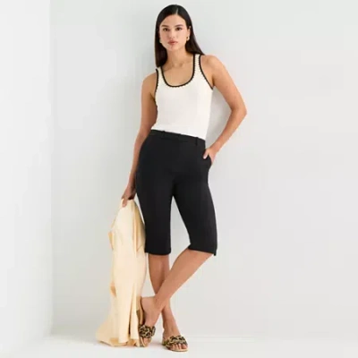Worthington Womens Cinched High Rise Capri Pant In Black