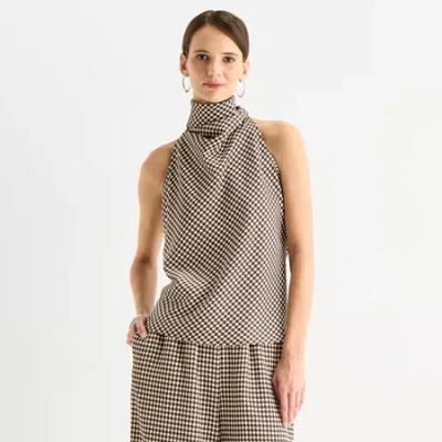 Worthington Womens Cowl Neck Sleeveless Blouse In Brown