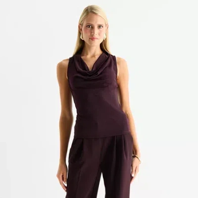 Worthington Womens Cowl Neck Sleeveless Blouse In Purple