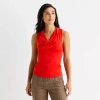 Worthington Womens Cowl Neck Sleeveless Blouse In Red
