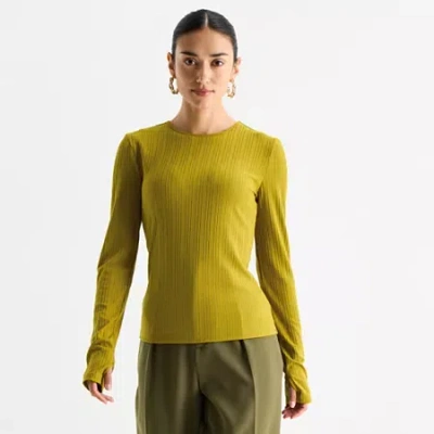 Worthington Womens Crew Neck Long Sleeve Blouse In Green