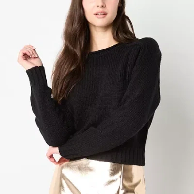 Worthington Womens Crew Neck Long Sleeve Pullover Sweater In Black