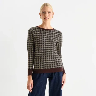 Worthington Womens Crew Neck Long Sleeve Pullover Sweater In Brown