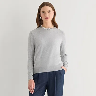 Worthington Womens Crew Neck Long Sleeve Pullover Sweater In Gray