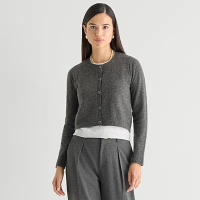 Worthington Womens Crew Neck Long Sleeve Pullover Sweater In Gray