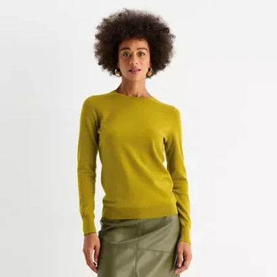 Worthington Womens Crew Neck Long Sleeve Pullover Sweater In Green