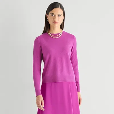 Worthington Womens Crew Neck Long Sleeve Pullover Sweater In Purple