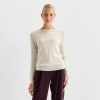 Worthington Womens Crew Neck Long Sleeve Pullover Sweater In White