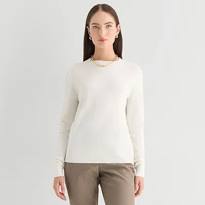 Worthington Womens Crew Neck Long Sleeve Pullover Sweater In White