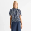 Worthington Womens Crew Neck Short Sleeve Blouse In Blue