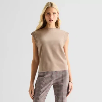 Worthington Womens Crew Neck Short Sleeve Blouse In Brown