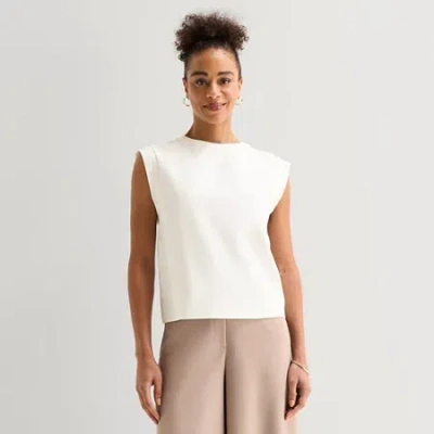 Worthington Womens Crew Neck Short Sleeve Blouse In White