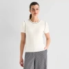 Worthington Womens Crew Neck Short Sleeve Pullover Sweater In Multi