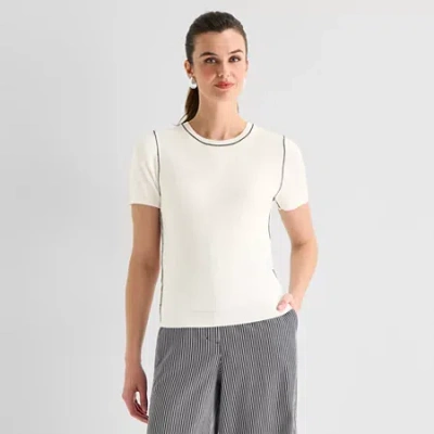 Worthington Womens Crew Neck Short Sleeve Pullover Sweater In Multi