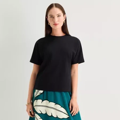 Worthington Womens Crew Neck Short Sleeve T-shirt In Black