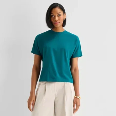 Worthington Womens Crew Neck Short Sleeve T-shirt In Blue