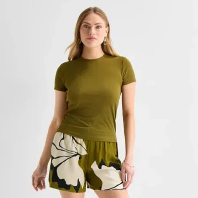 Worthington Womens Crew Neck Short Sleeve T-shirt In Green