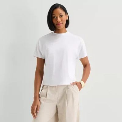 Worthington Womens Crew Neck Short Sleeve T-shirt In White