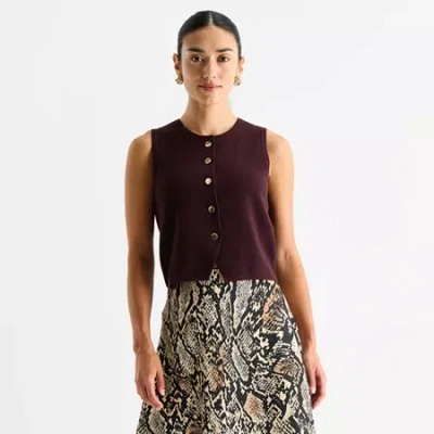 Worthington Womens Crew Neck Sleeveless Pullover Sweater In Purple