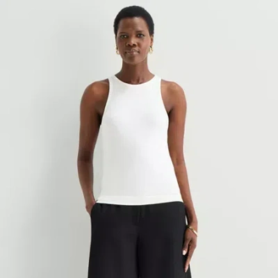 Worthington Womens Crew Neck Sleeveless Tank Top In White