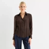 Worthington Womens Cuffed Long Sleeve Button-down Shirt In Brown