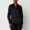Worthington Womens Cuffed Long Sleeve Fitted Poplin Button-down Shirt In Black