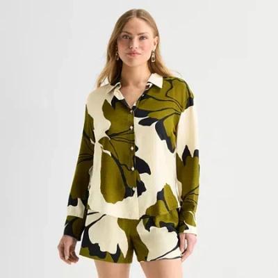 Worthington Womens Cuffed Long Sleeve Oversized Button-down Shirt In Multi