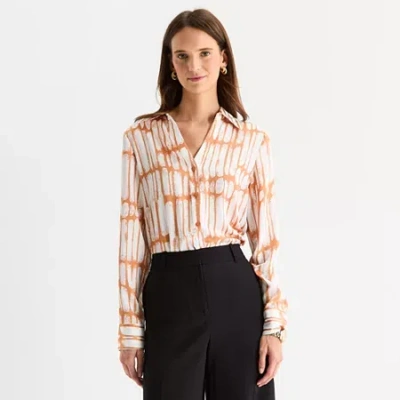 Worthington Womens Cuffed Long Sleeve Regular Fit Button-down Shirt In White