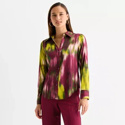 Worthington Womens Cuffed Long Sleeve Regular Fit Button-down Shirt In Purple