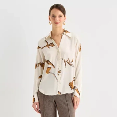 Worthington Womens Cuffed Long Sleeve Regular Fit Button-down Shirt In Neutral