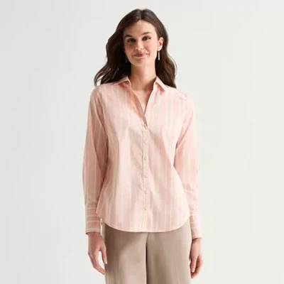 Worthington Womens Cuffed Long Sleeve Regular Fit Poplin Button-down Shirt In Pink