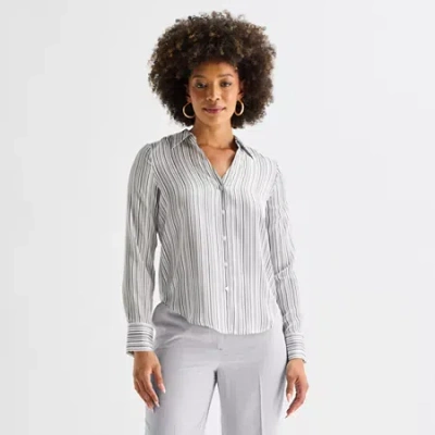 Worthington Womens Cuffed Long Sleeve Slim Fit Button-down Shirt In Gray