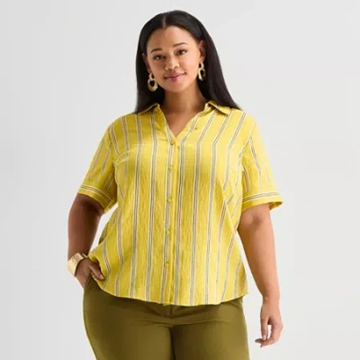 Worthington Womens Cuffed Long Sleeve Slim Fit Button-down Shirt In Green