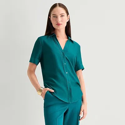 Worthington Womens Cuffed Short Sleeve Regular Fit Button-down Shirt In Blue